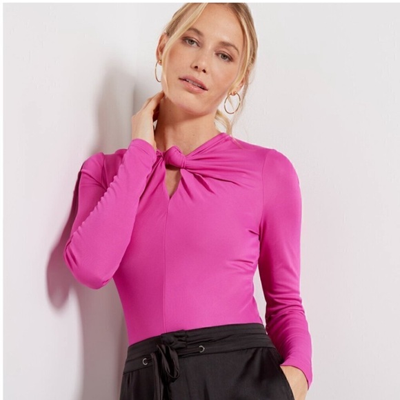 FARM Rio Tops - FARM Rio Hot Pink Knot-Neck Long-Sleeve Bodysuit